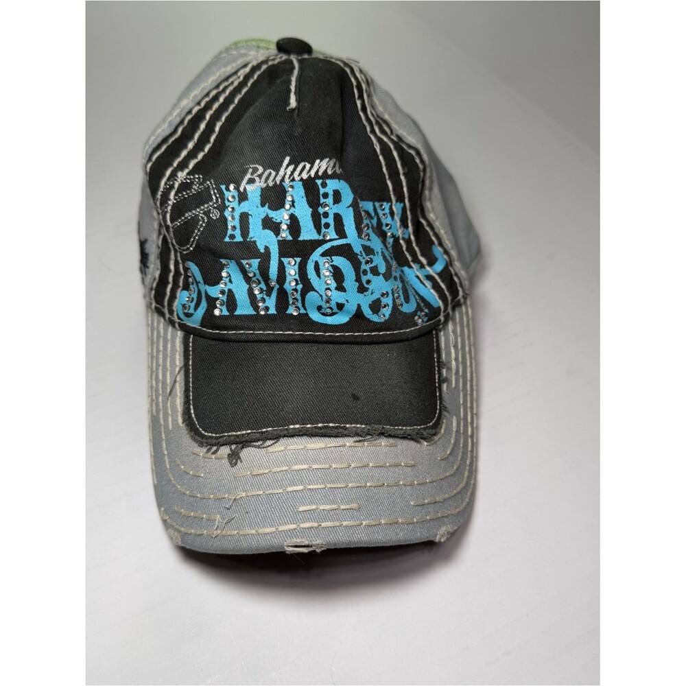 Harley-Davidson Black with Lime Green Mesh hat Bahamas rhinestones
